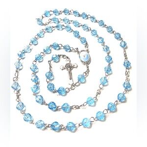 Handmade Blue Plastic Beaded Rosary Catholic Gift First Communion Confirmation